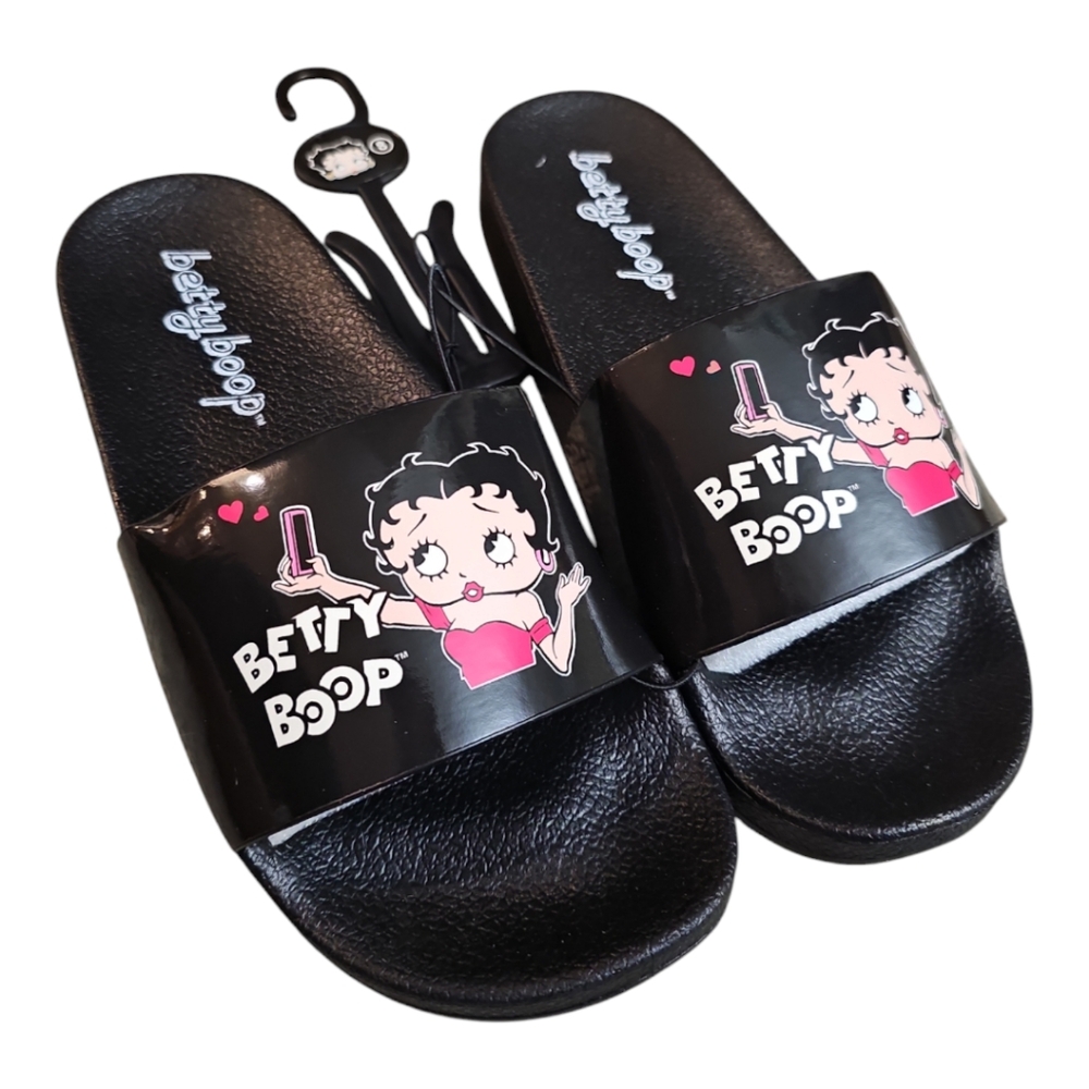 SALE! Betty Boop Black Selfie Slide Sandals NWT  Various Sizes - Picture 3 of 6
